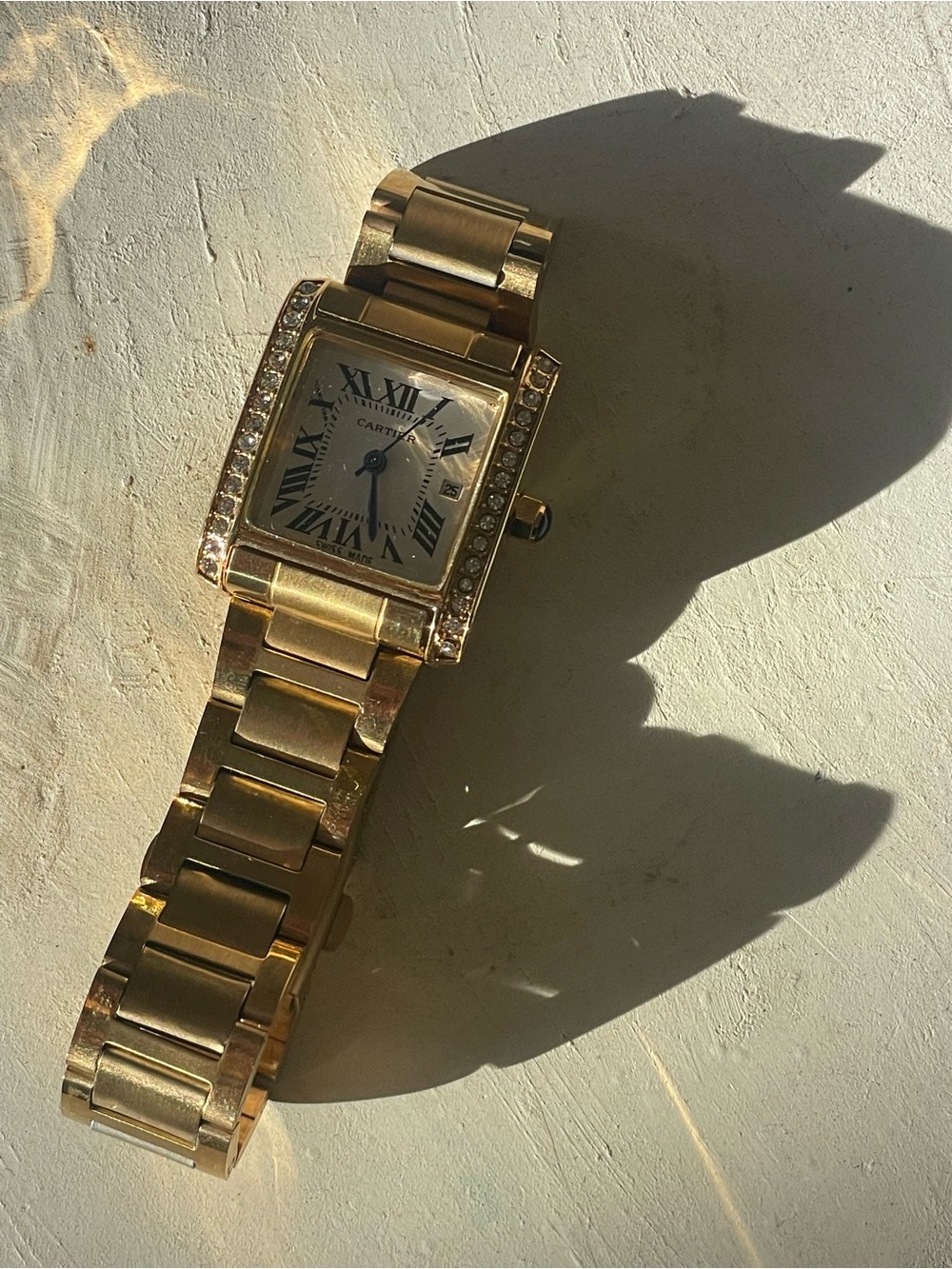 Luxury Tank Francaise Watch Small Model Quartz Movement Yellow Gold Faux Diamond